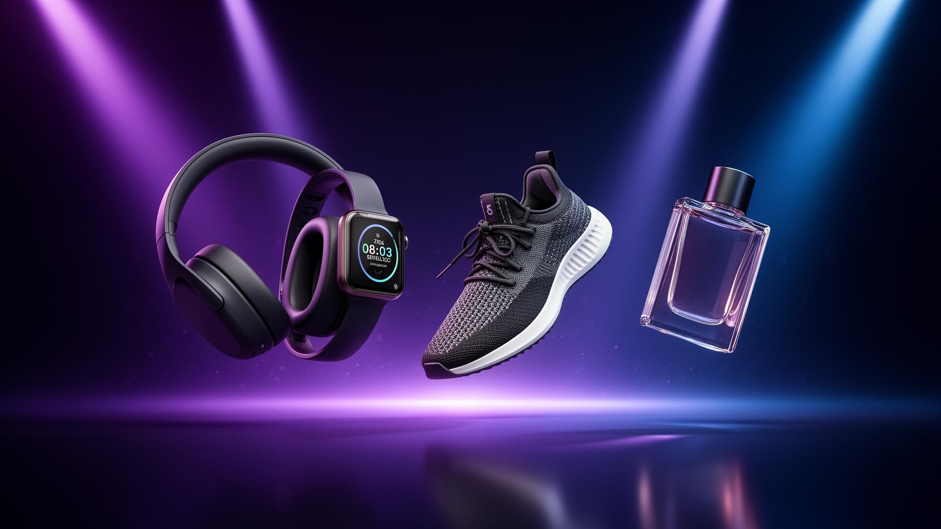 Featured ShopSphere products: headphones, smartwatch, sneaker, perfume